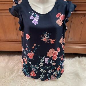 Elegant Floral Navy Blouse